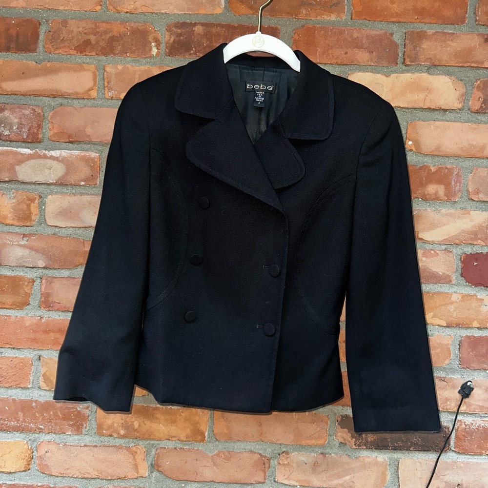 BEBE Black Cropped Double Breasted Blazer  ~ Size 2